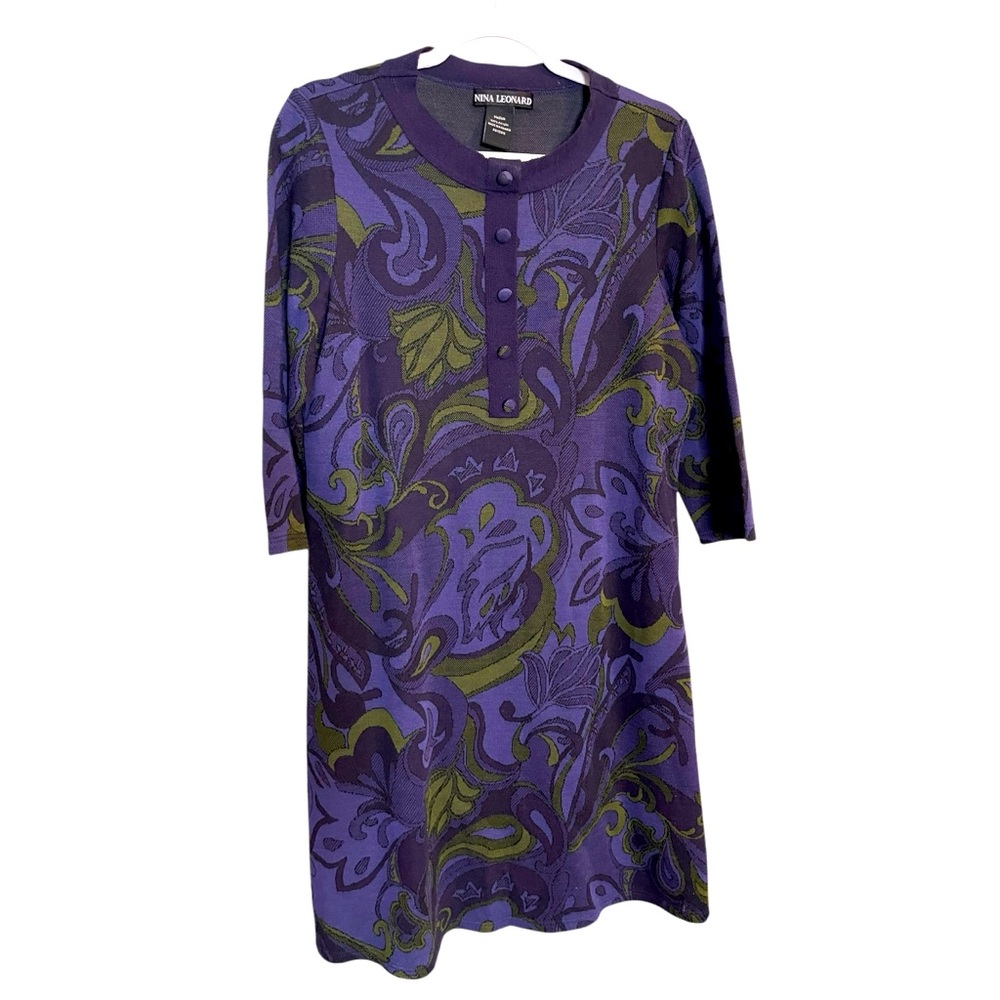 Nina Leonard Bold Jacquard Paisley Print Sweater Dress - Work to Weekend - Picture 2 of 7